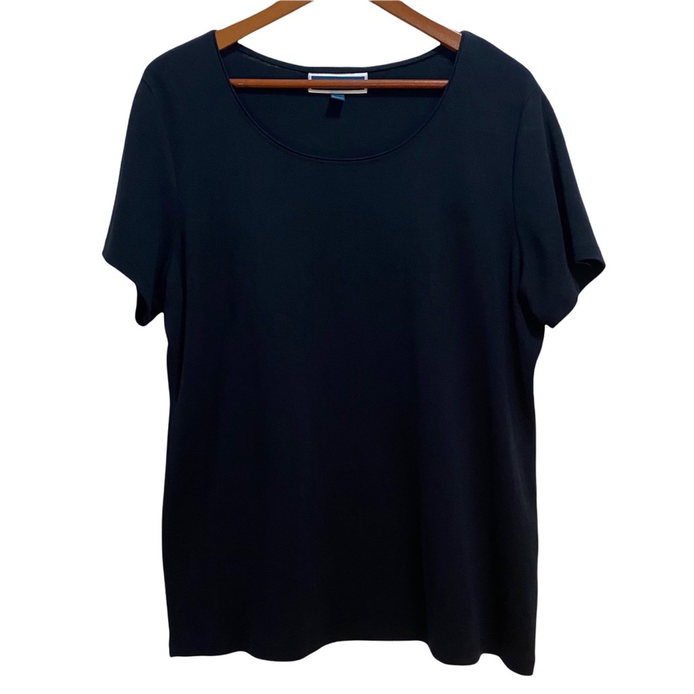 Karen Scott Women’s L Black Short Sleeve Cotton Plain Basic Blouse Top Shirt